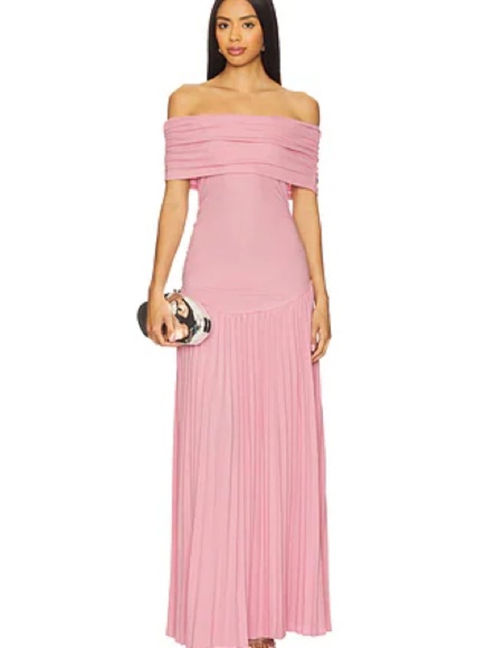 Lioness Pink Off-Shoulder Pleated Maxi Dress